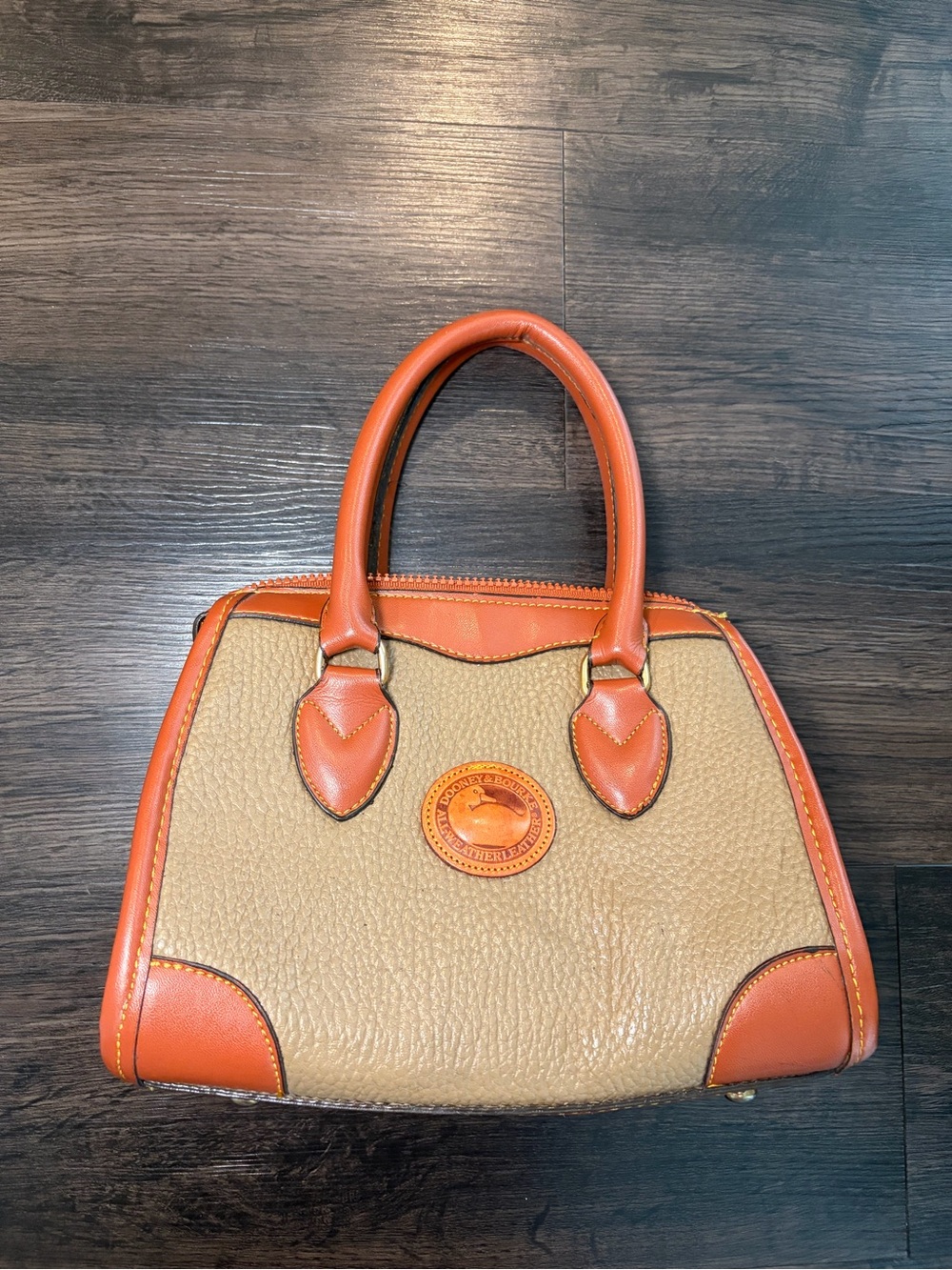 Vintage Dooney & Bourke Brown Leather Zipper Top Satchel